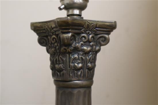 A pair of Corinthian columned plated table lamps Height 55cm